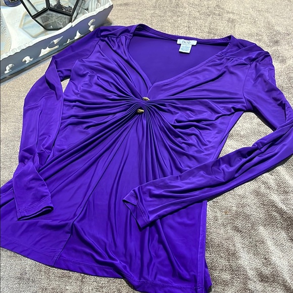Cache Purple Ruched Gold Button Front Blouse, Size Small - Picture 1 of 3